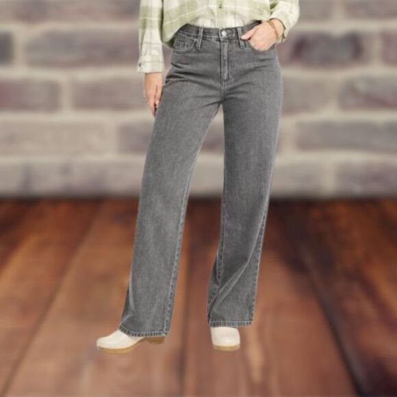 Universal Thread Pants - Women's High-Rise Wide Leg Jeans - Universal Thread Gray Wash 10 Short, Size: 10